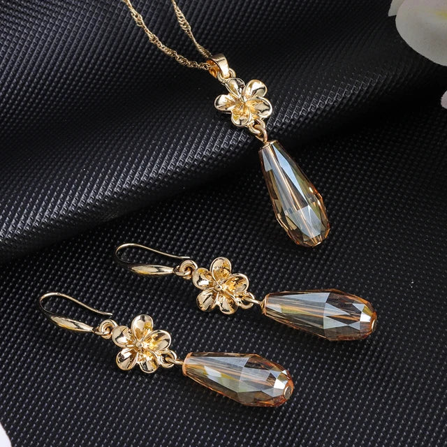 Cring Coco Polynesian Frangipani Earrings Sets Woman Drop Earring Hawaiian Crystal Flower Jewelry Sets 2022 for Women Dropship